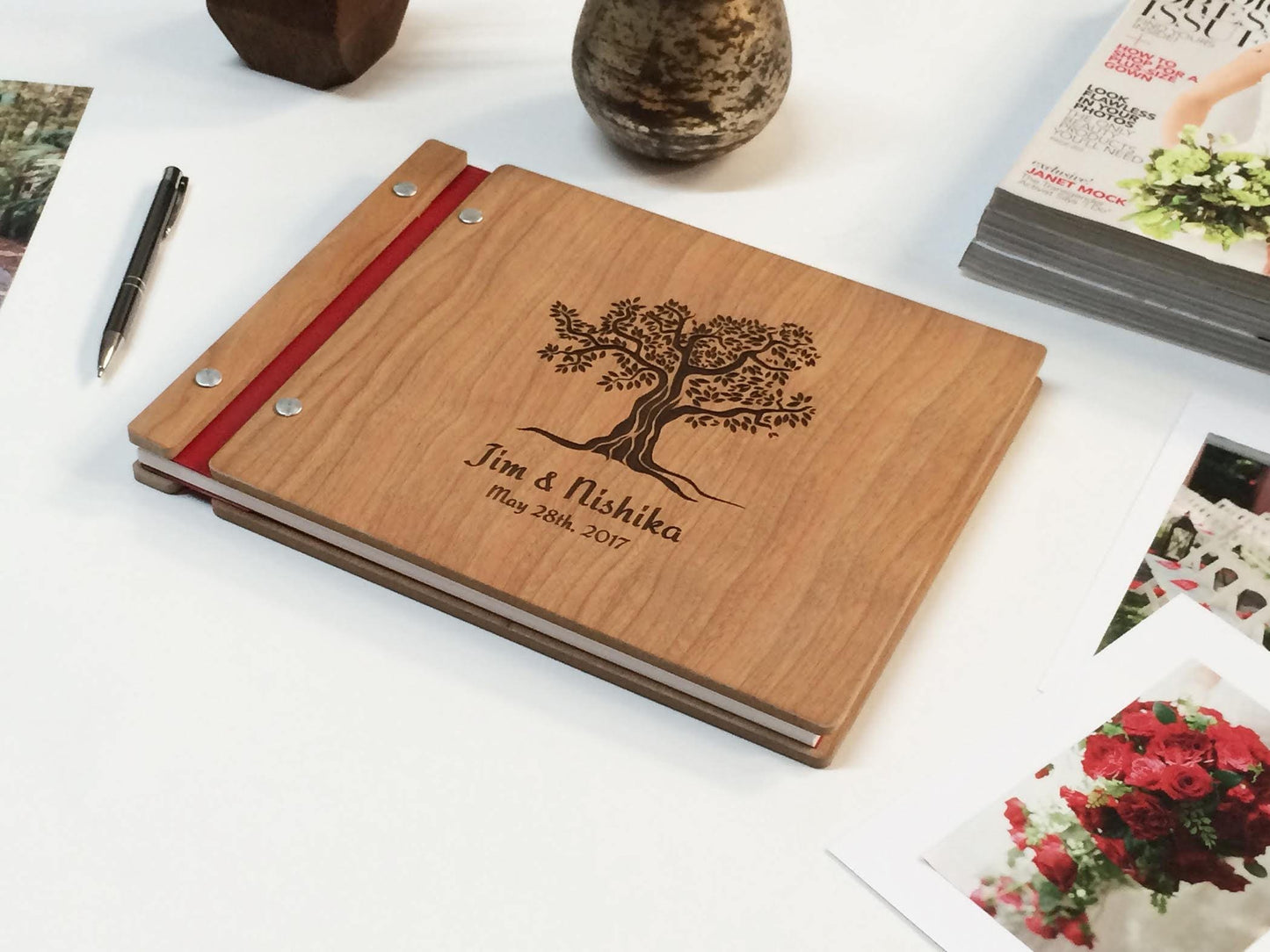 Olive Tree  Wedding Guest Book, Red Guestbook, Photo Booth Album,