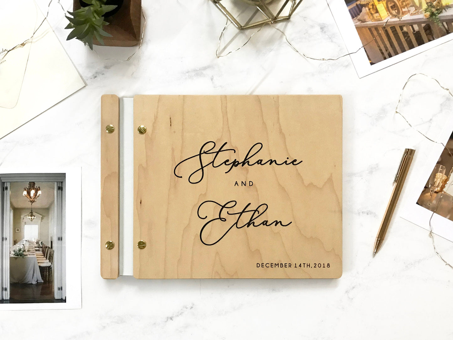 Customizable Wooden Wedding Guest Book with Photo Booth Album and Personalized Sign