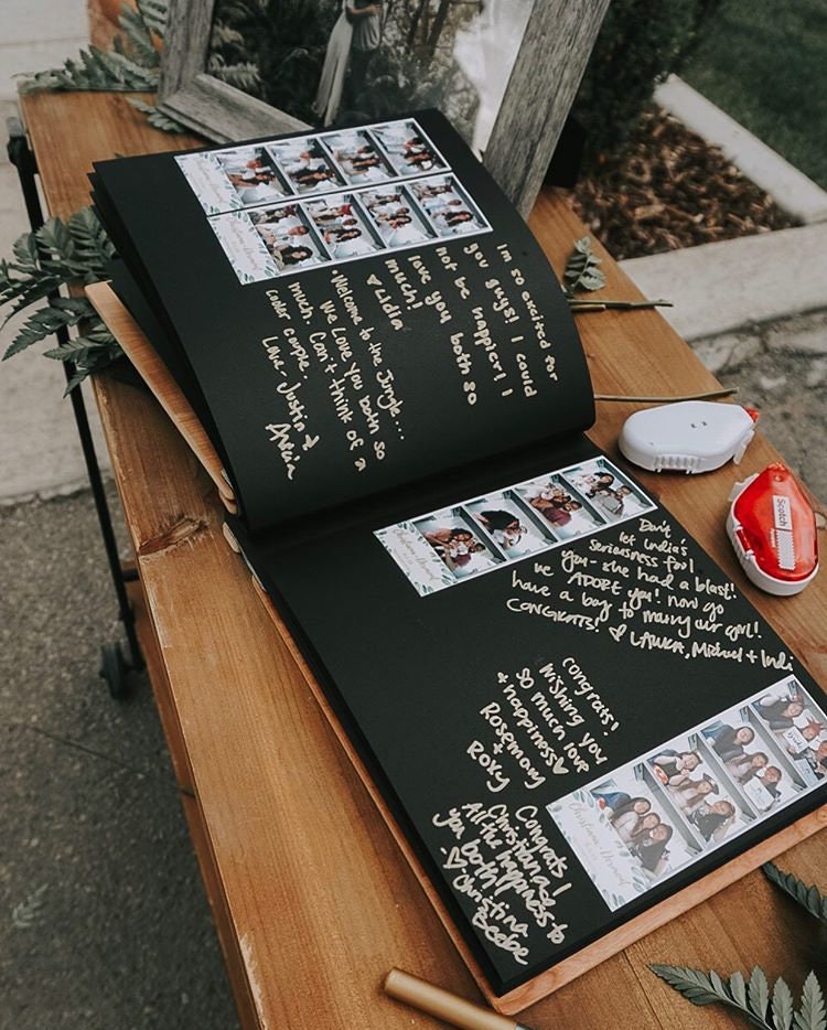 Customizable Wooden Wedding Guest Book with Photo Booth Album and Personalized Sign