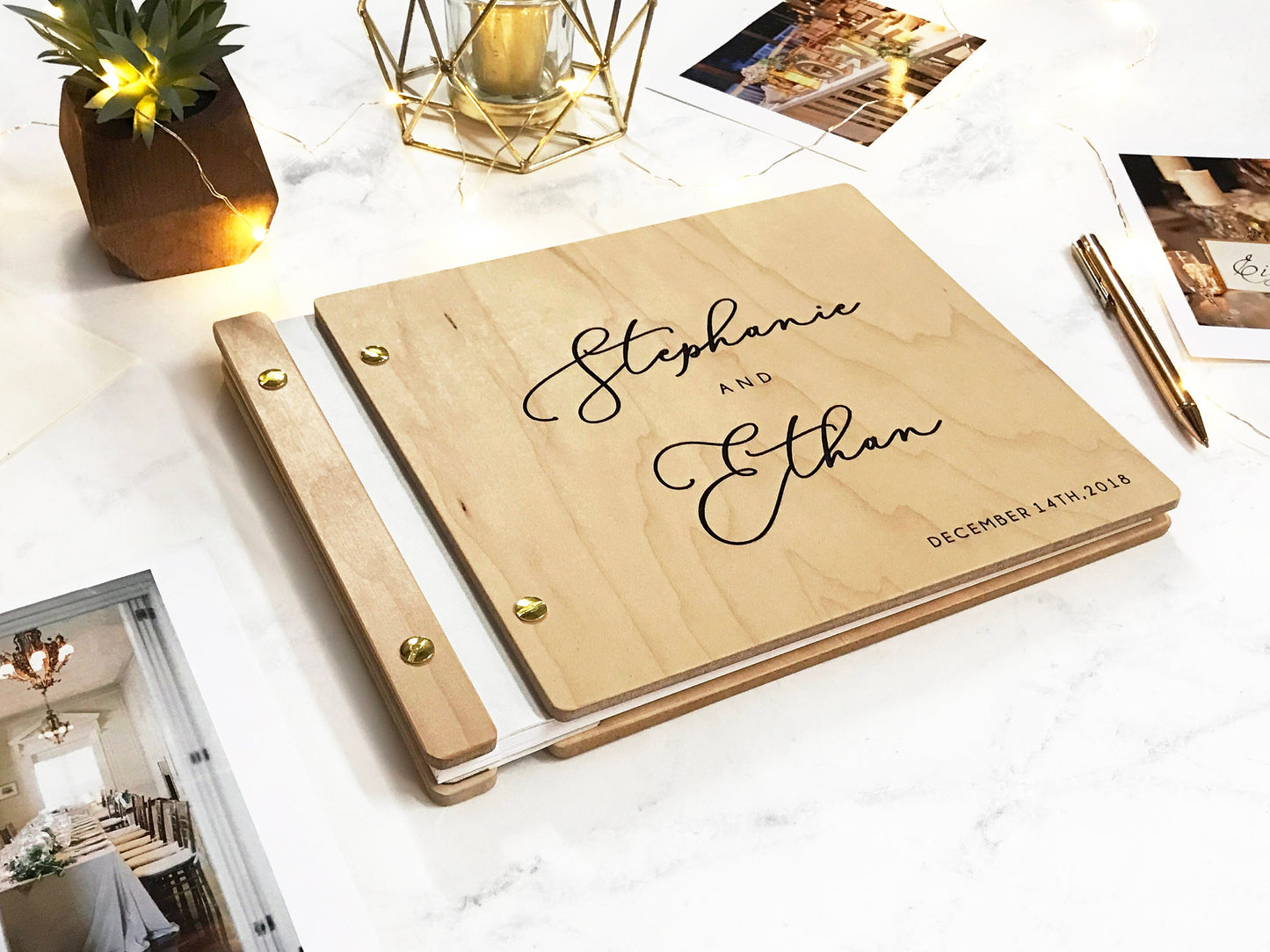 Customizable Wooden Wedding Guest Book with Photo Booth Album and Personalized Sign