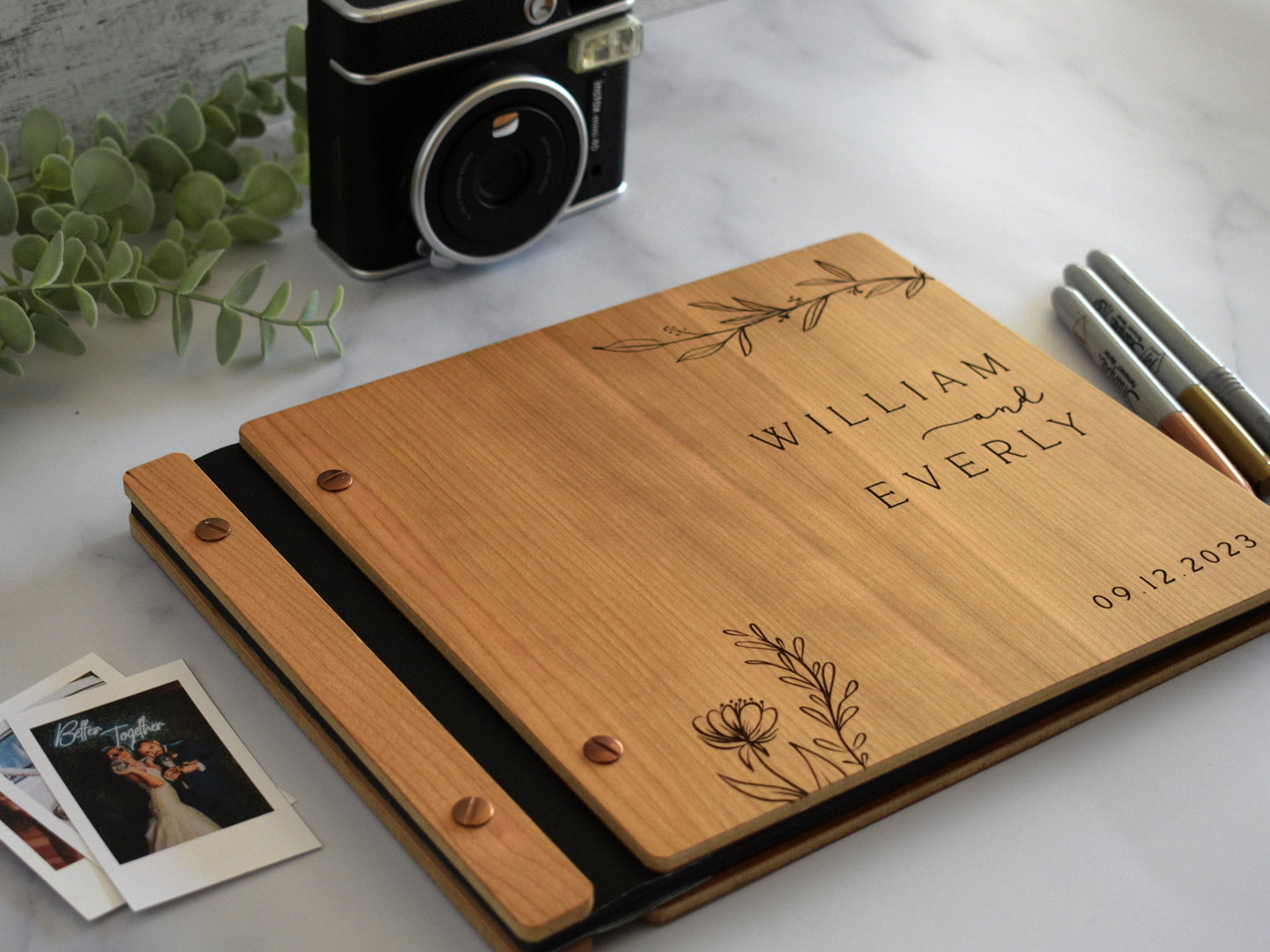 Floral Wooden Wedding Guest Book Design - Photobooth, Photo Album, Wedding Album