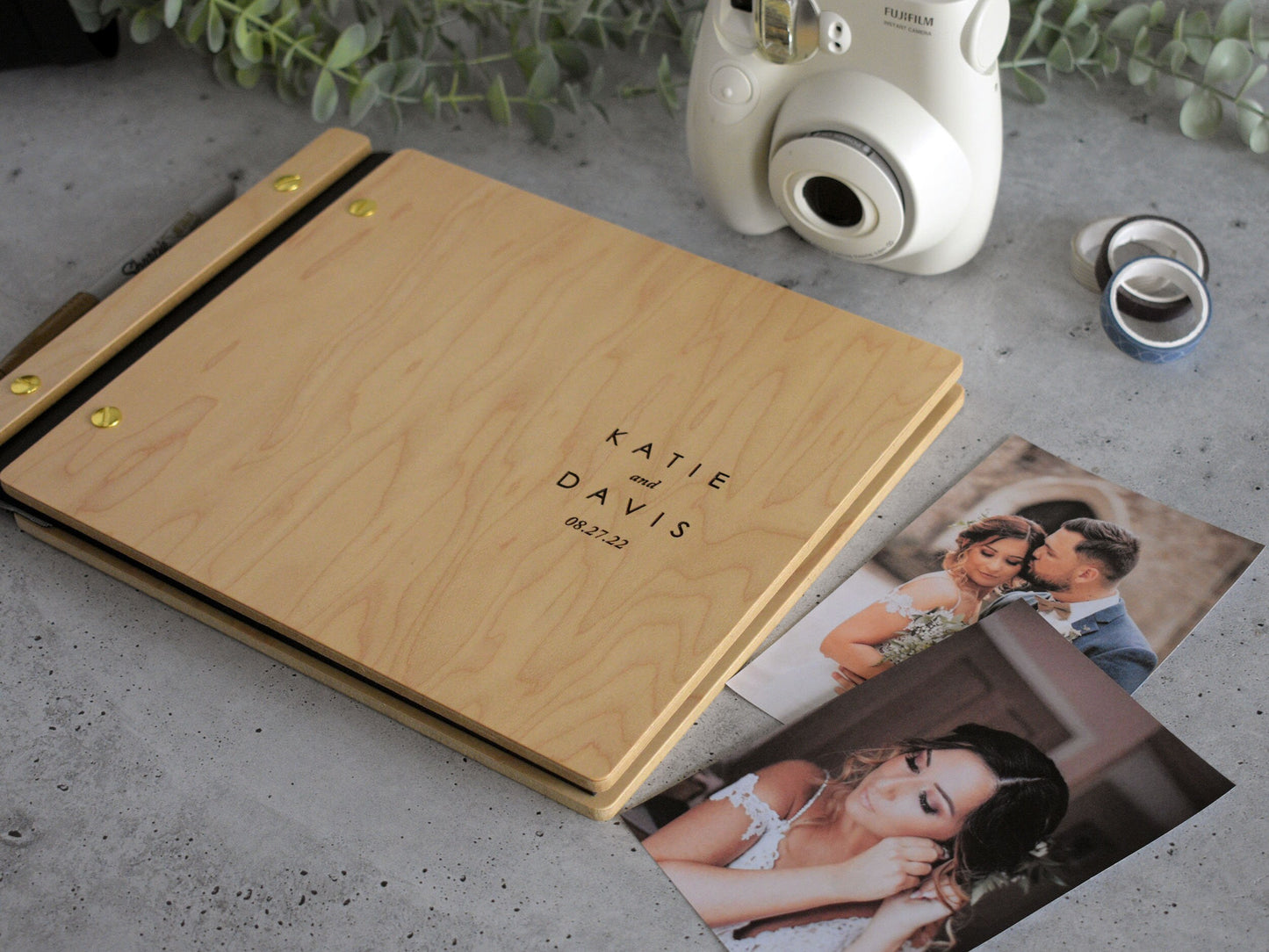 Minimalistic Wooden Wedding Guest Book with Photobooth Album