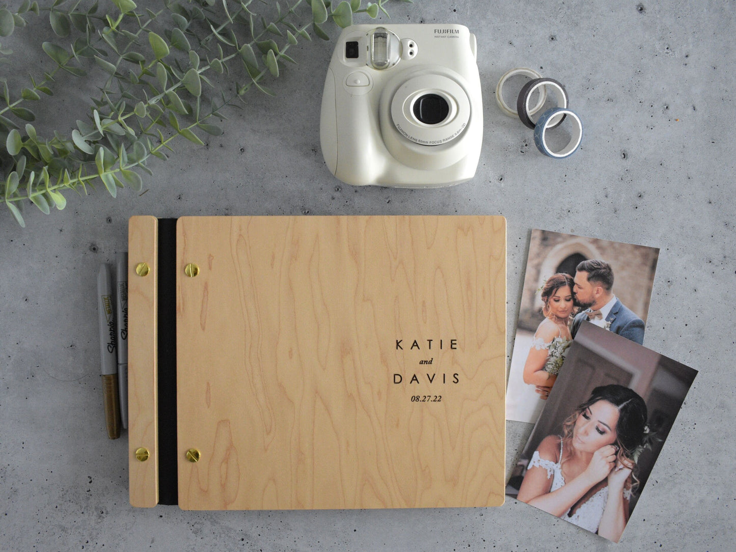 Minimalistic Wooden Wedding Guest Book with Photobooth Album