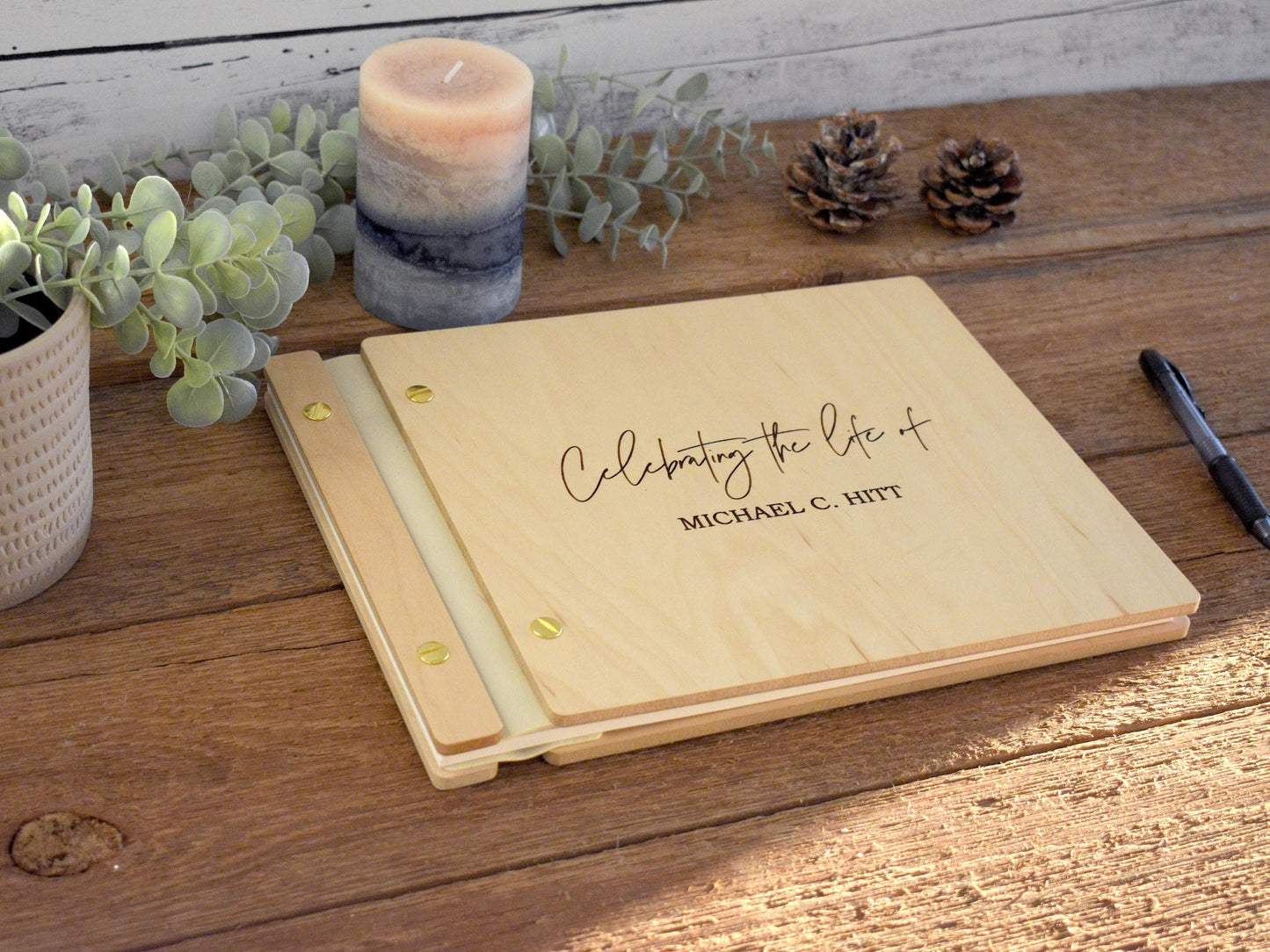 Funeral Guest Book for Memorial Service - in Loving Memory Guest Book Celebration of Life Guest Book wooden elegant Hardcover Guest Sign in Book for Funeral Service