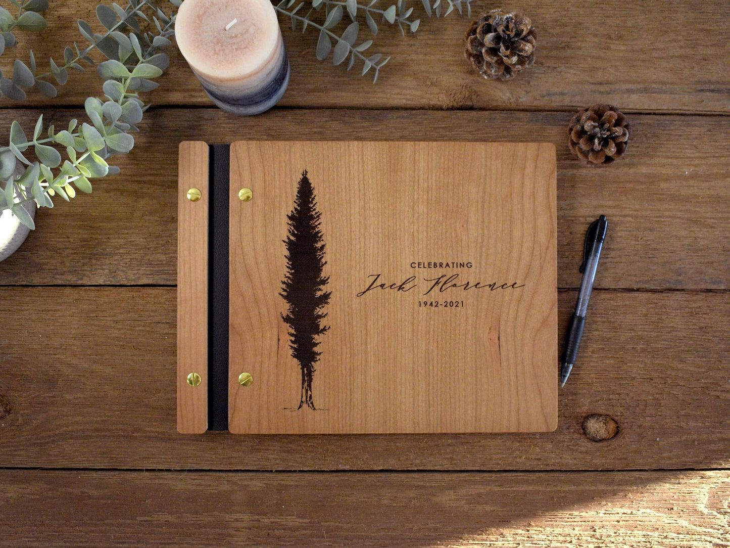 Funeral Guest Book for Memorial Service - in Loving Memory Guest Book Celebration of Life Guest Book wooden elegant Hardcover Guest Sign in Book for Funeral Service