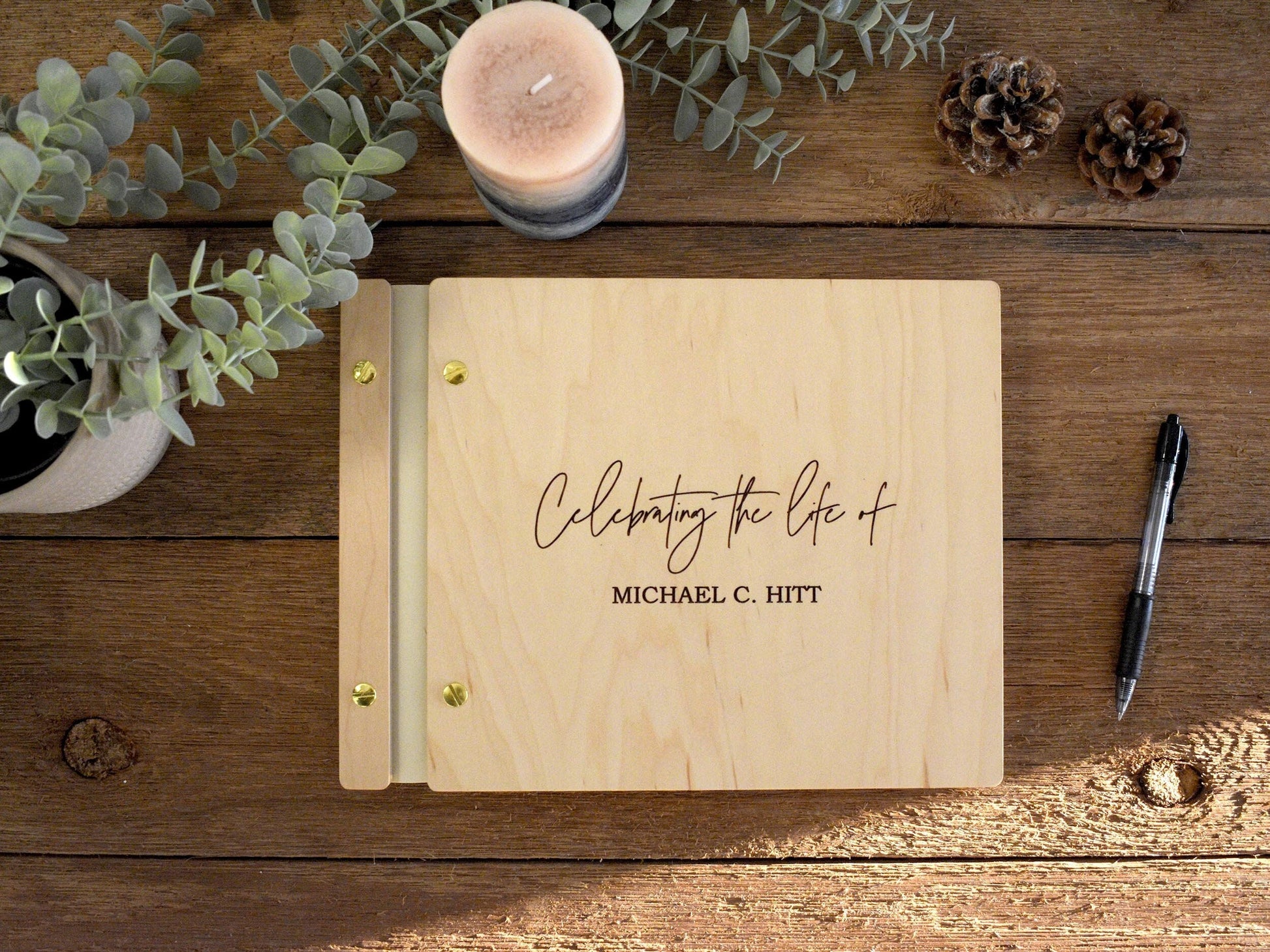 Funeral Guest Book for Memorial Service - in Loving Memory Guest Book Celebration of Life Guest Book wooden elegant Hardcover Guest Sign in Book for Funeral Service