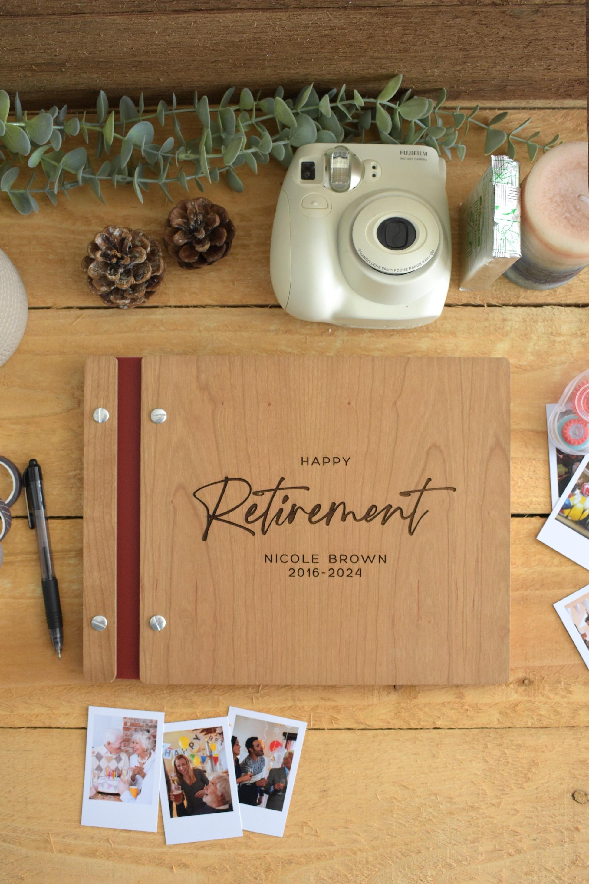 Happy Retirement Memory Book, Sign in Personalized Retirement Gift for Him or Her, Congratulations on Your Retirement Wooden Album Scrapbook