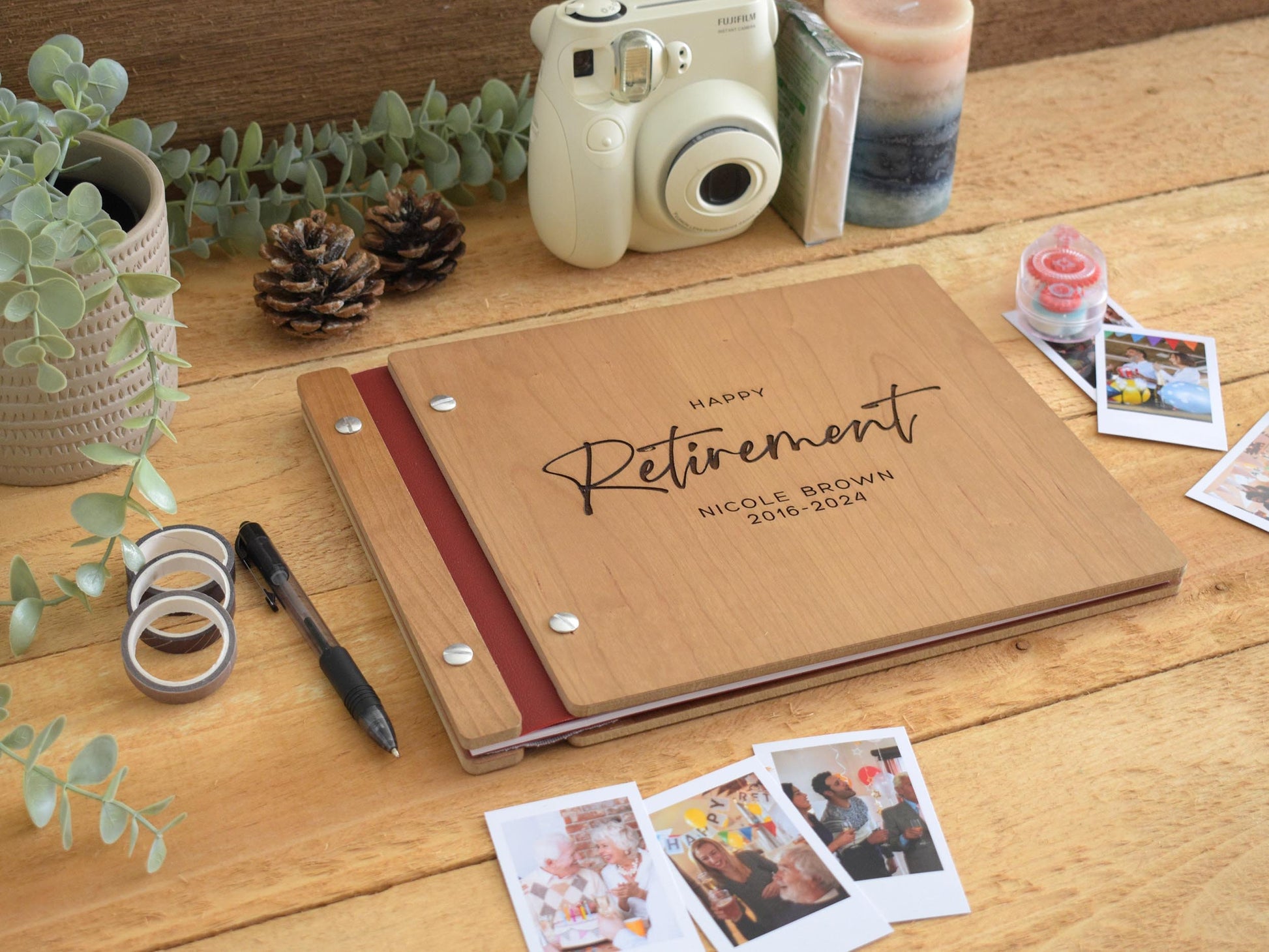 Happy Retirement Memory Book, Sign in Personalized Retirement Gift for Him or Her, Congratulations on Your Retirement Wooden Album Scrapbook