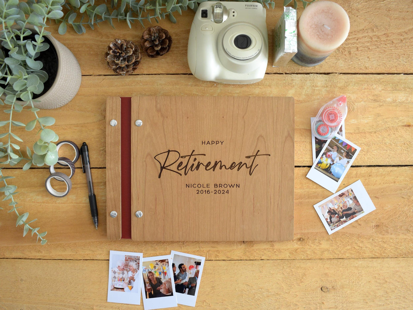 Happy Retirement Memory Book, Sign in Personalized Retirement Gift for Him or Her, Congratulations on Your Retirement Wooden Album Scrapbook